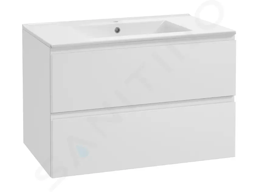 Kielle - Oudee Skrinka vrátane umývadla, 80x55x46 cm, 2 zásuvky, lesklá biela 50002S80