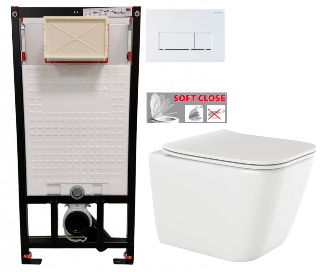E-shop DEANTE Podstavný rám, pre závesné WC misy + SLIM tlačidlo bílé + WC INVENA PAROS + SEDADLO CST_WC01 A51P RO1