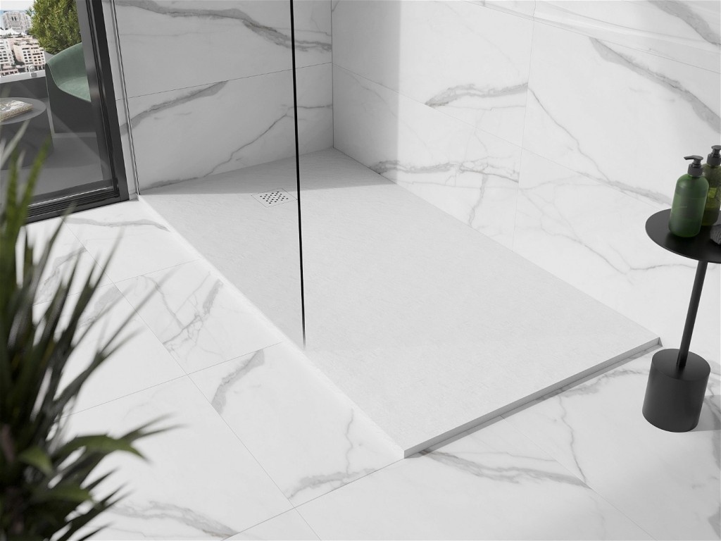 MEXEN/S - Stone+ obdĺžniková sprchová vanička 200 x 90, biela, mriežka biela 44109020-W