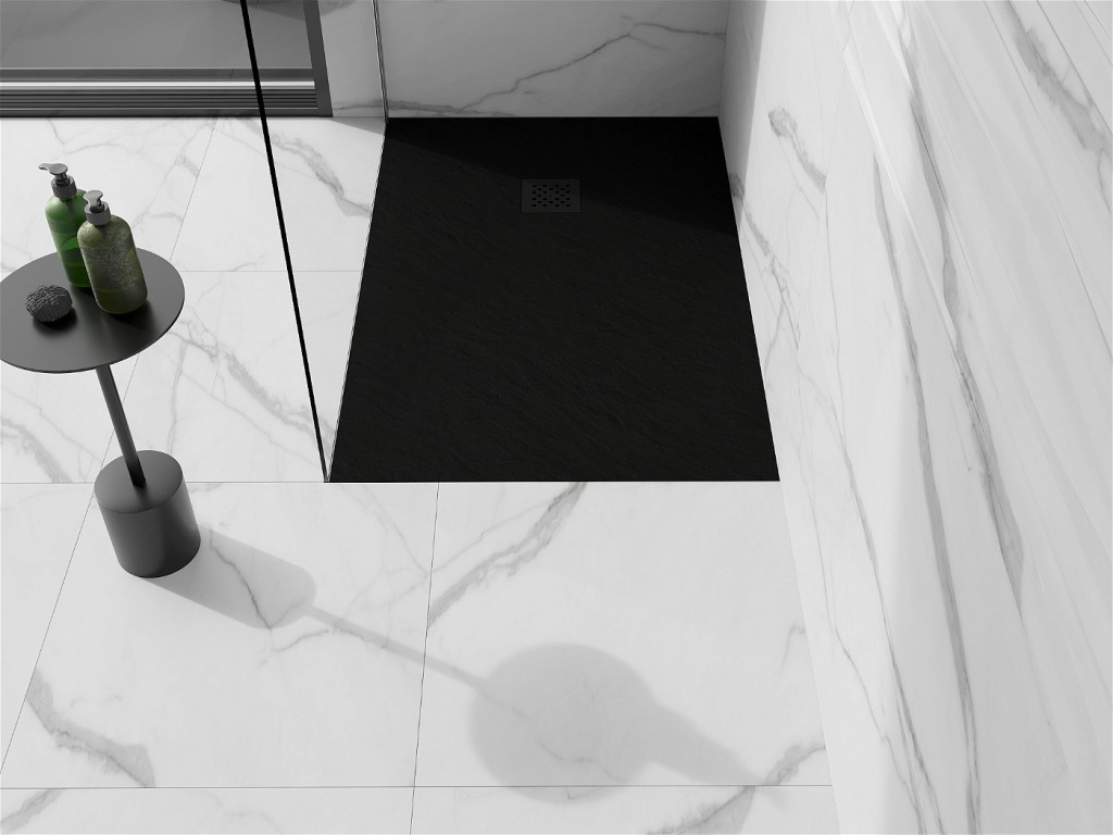 MEXEN/S - Stone+ obdĺžniková sprchová vanička 80 x 70, čierna, mriežka čierna 44707080-B
