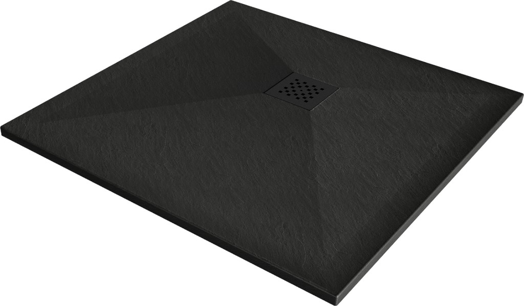 MEXEN/S - Stone+ štvorcová sprchová vanička 80 x 80, čierna, mriežka čierna 44708080-B
