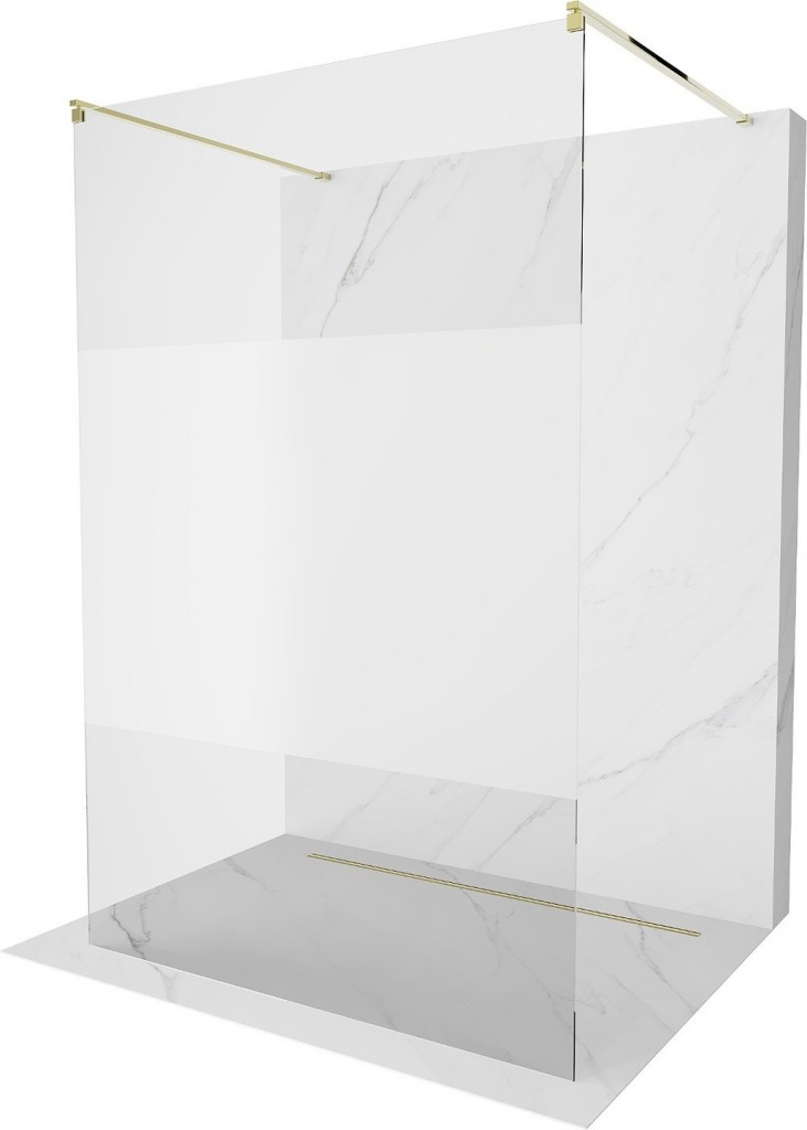 MEXEN/S - Kioto Sprchová zástena WALK-IN voľne stojaca 140 x 200, transparent/dekor 8 mm, zlatá 800-140-002-50-35