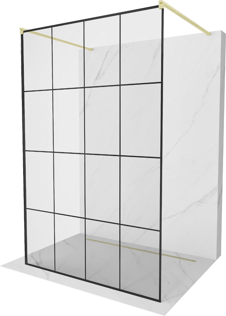 MEXEN/S - Kioto samostatne stojaca sprchová zástena 130 x 200, čierny vzor 8 mm, zlatko kartáčovaná 800-130-002-55-77