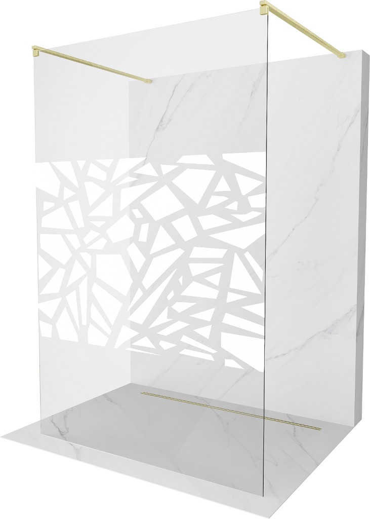 MEXEN/S - Kioto samostatne stojaca sprchová zástena 100 x 200, biely vzor 8 mm, zlatá kartáčovaná 800-100-002-55-85