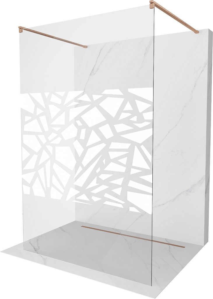 MEXEN/S - Kyoto samostatne stojaca sprchová zástena 110 x 200, biely vzor 8 mm, meď kartáčovaná 800-110-002-65-85