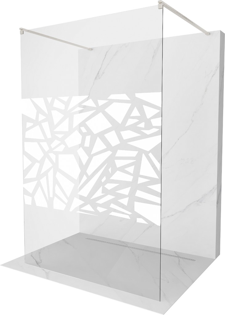 MEXEN/S - Kyoto samostatne stojaca sprchová zástena 110 x 200, biely vzor 8 mm, nikel kartáčovaná 800-110-002-97-85