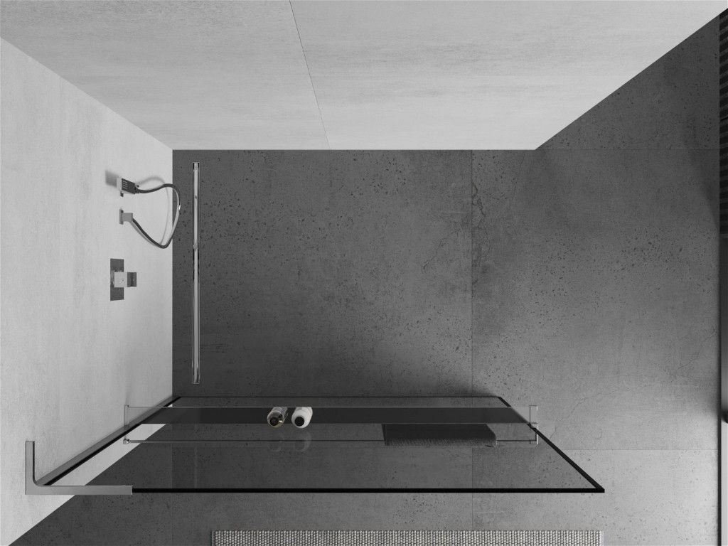 MEXEN/S - Kioto+ L Sprchová zástena WALK-IN s poličkou a držiakom uterákov 100 x 200 cm, čierny vzor, chróm 800-100-123-01-70