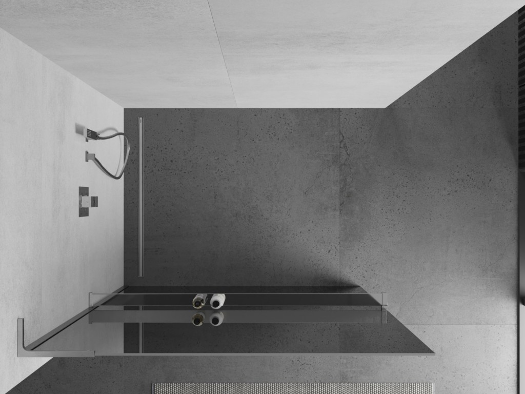 MEXEN/S - Kioto+ L Sprchová zástena WALK-IN s poličkou a držiakom uterákov 110 x 200 cm, zrkadlová, chróm 800-110-123-01-50