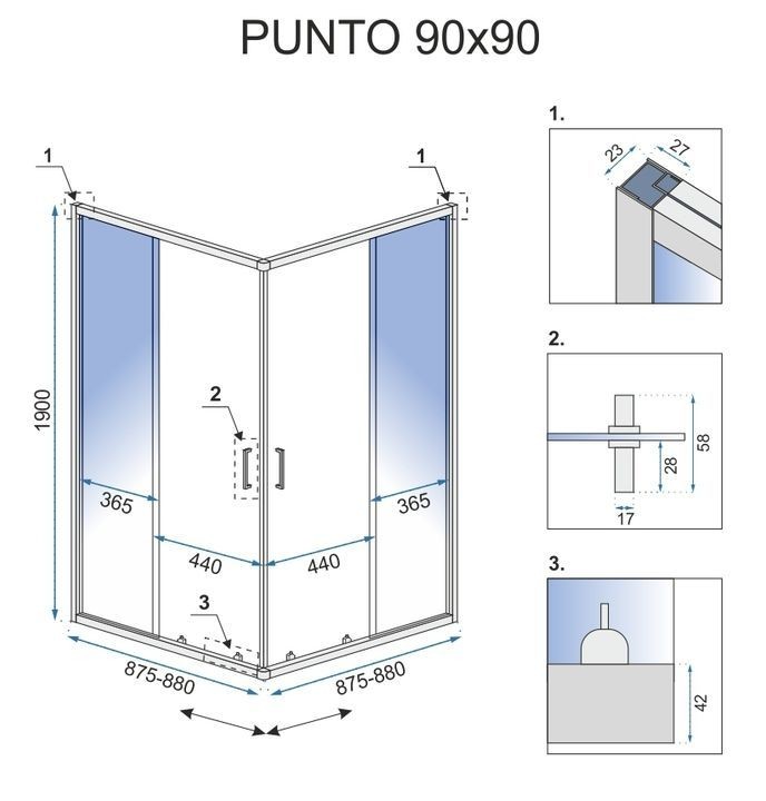 REA/S - Sprchovací kút PUNTO 90x90 Gold So sprchovou vaničkou Savoy black KPL-K1440