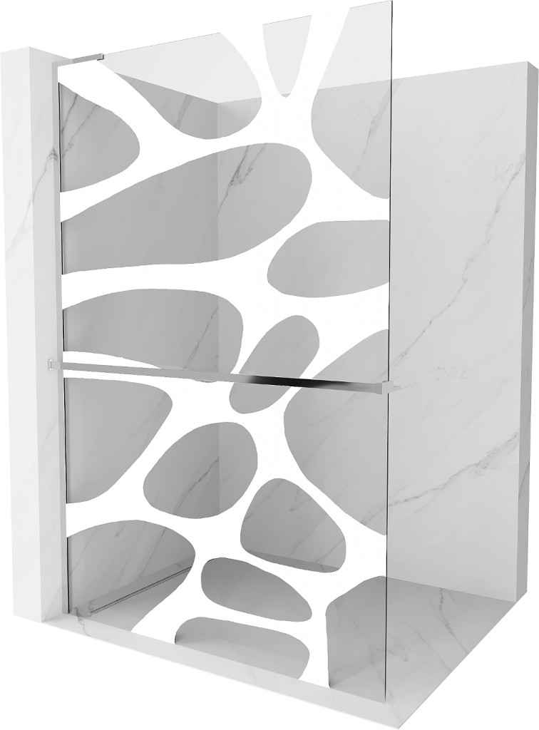 MEXEN/S - Kioto+ L Sprchová zástena WALK-IN s poličkou a držiakom uterákov 110 x 200 cm, biely vzor, chróm 800-110-123-01-97