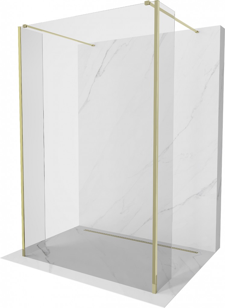 MEXEN/S - Kioto Sprchová zástena WALK-IN voľne stojaca 90 x 30 x 30 cm, transparent, zlatá 800-090-030-222-50-00-030