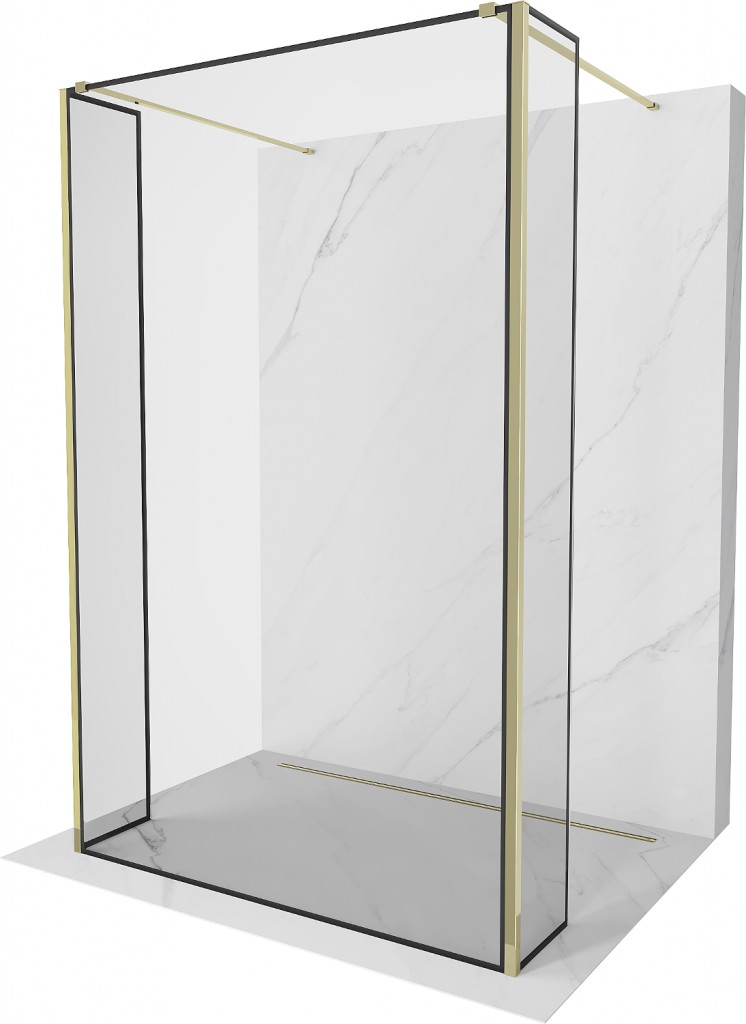 MEXEN/S - Kyoto Sprchová zástena WALK-IN voľne stojaca 110 x 30 x 30 cm, čierny vzor, zlatá 800-110-030-222-50-70-030