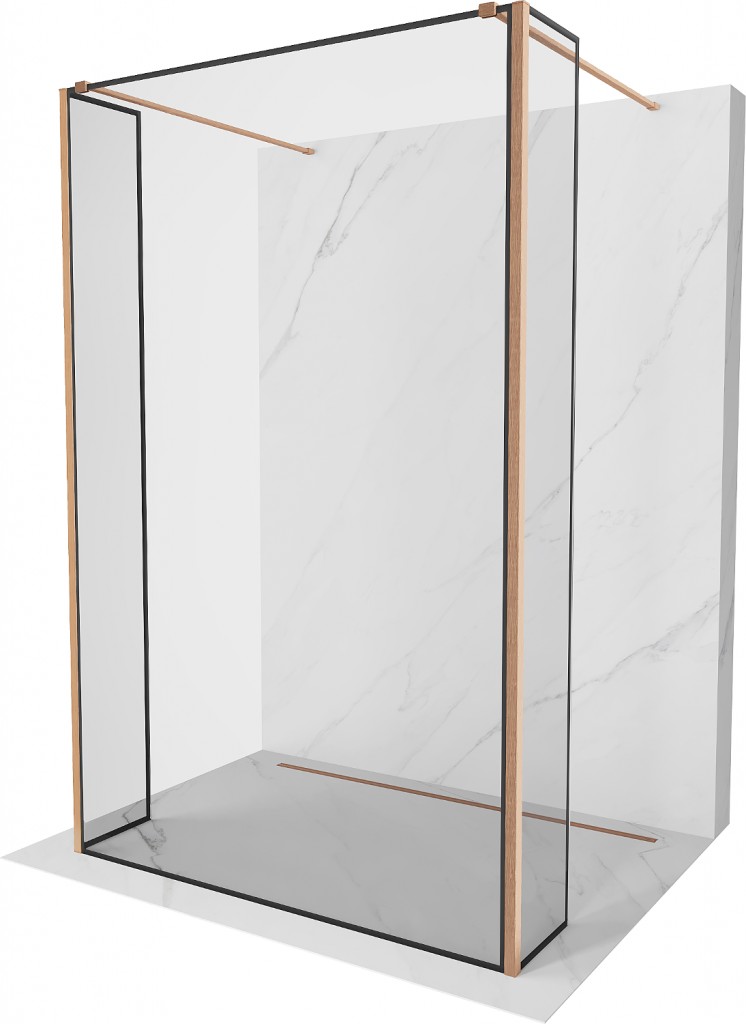 MEXEN/S - Kioto Sprchová zástena WALK-IN voľne stojaca 110 x 30 x 30 cm, čierny vzor, meď kartáčovaná 800-110-030-222-65-70-030