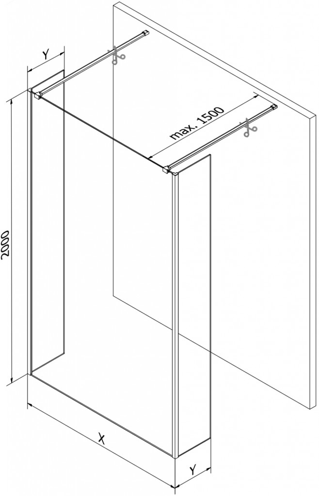 MEXEN/S - Kioto Sprchová zástena WALK-IN voľne stojaca 150 x 30 x 30 cm, transparent, čierna 800-150-030-222-70-00-030