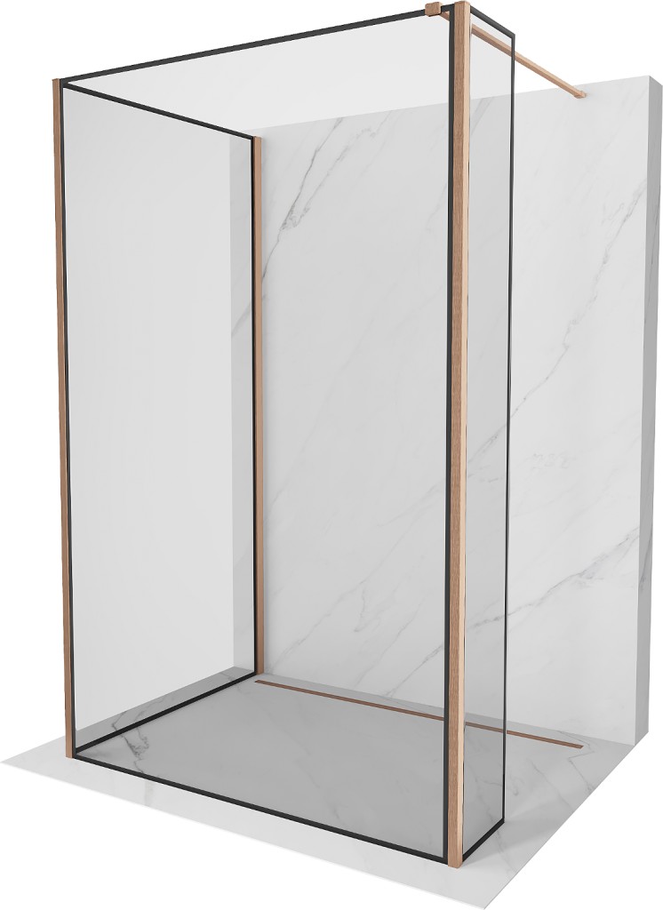 MEXEN/S - Kioto Sprchová zástena WALK-IN 90 x 80 x 40 cm, čierny vzor, meď kartáčovaná 800-090-080-221-65-70-040