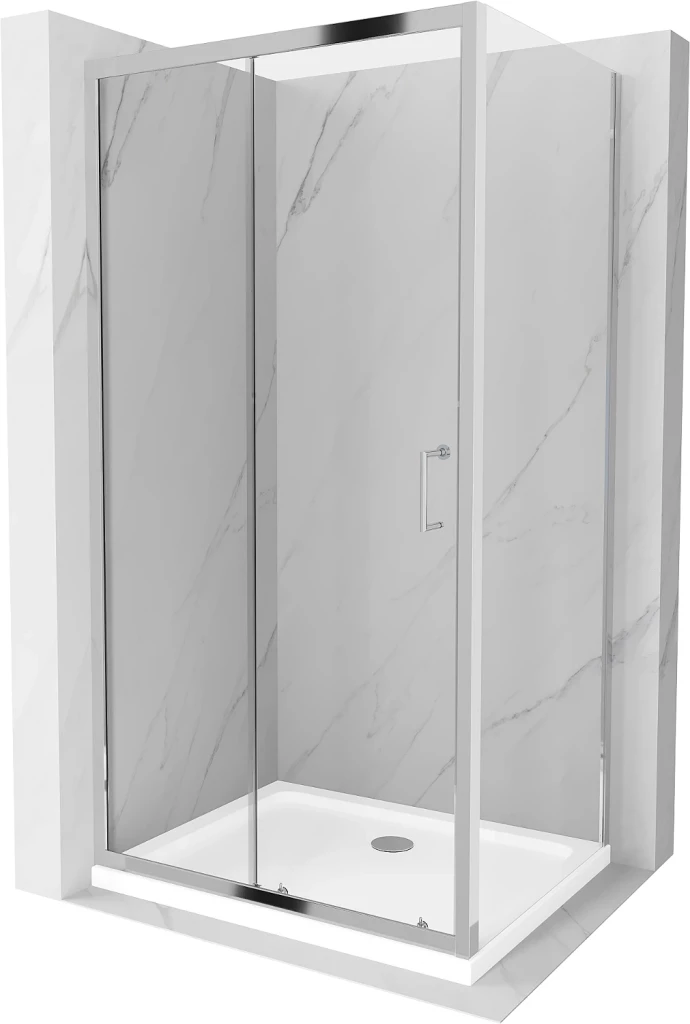 MEXEN/S - Apia obdĺžnikový sprchový kút 130x90, transparent, chróm + vanička 840-130-090-01-00-4010