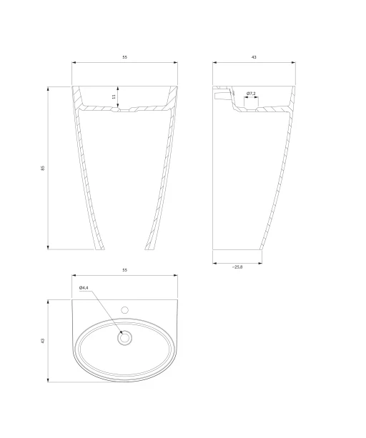 OMNIRES - SIENA M+ umývadlo voľne stojace bez otvoru, 55 x 43 cm biela / čierna lesk /BCP/ SIENAUWBOBCP