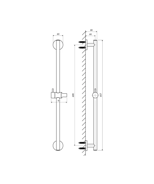 OMNIRES - Sprchová tyč s posuvným držiakom, 66 cm, chróm DR12CR