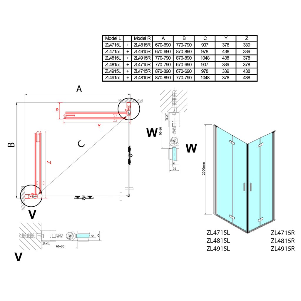 POLYSAN - ZOOM obdĺžniková sprchová zástena 700x900, rohový vstup ZL4715R-02