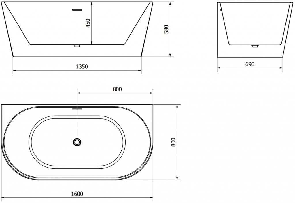 MEXEN/S - Oval vaňa voľne stojaca rohová 160 x 80 cm, biela, sifón a prepad biela 52671608000-20