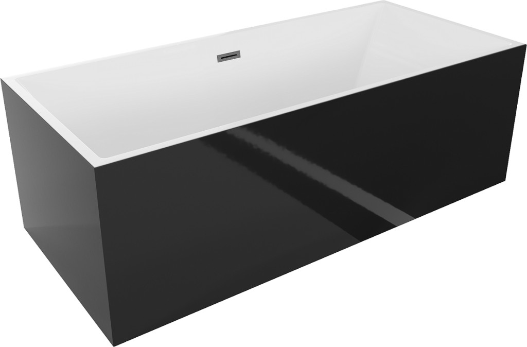 MEXEN/S - Vigo voľne stojaca vaňa 178,5 x 80 cm, biela/čierna, sifón a prepad kartáčováný grafit 51251788075-66