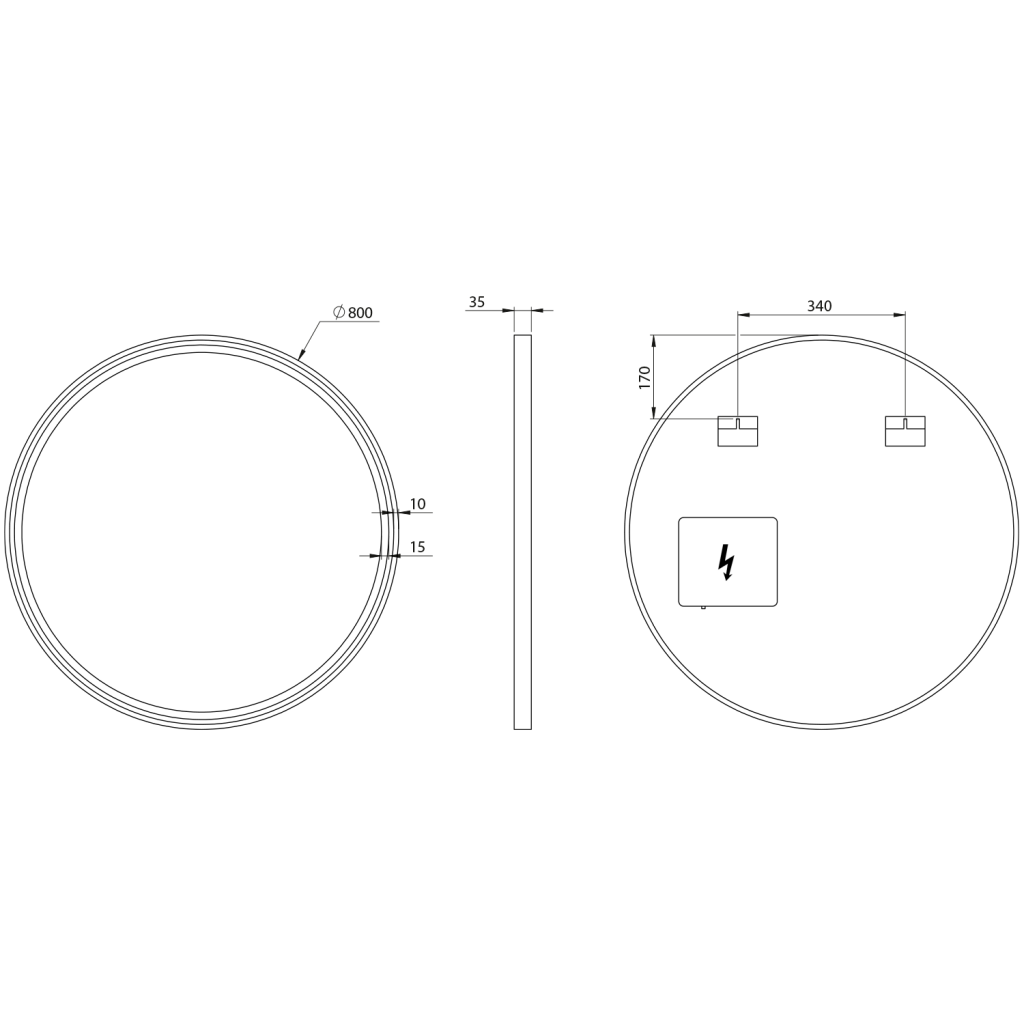 SAPHO - KADRIS guľaté zrkadlo s LED osvetlením, ø 80cm, čierna mat KD080