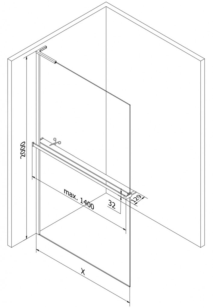 MEXEN/S - Kioto+ L Sprchová zástena WALK-IN s poličkou a držiakom uterákov 110 x 200 cm, biely vzor, čierna 800-110-123-70-85