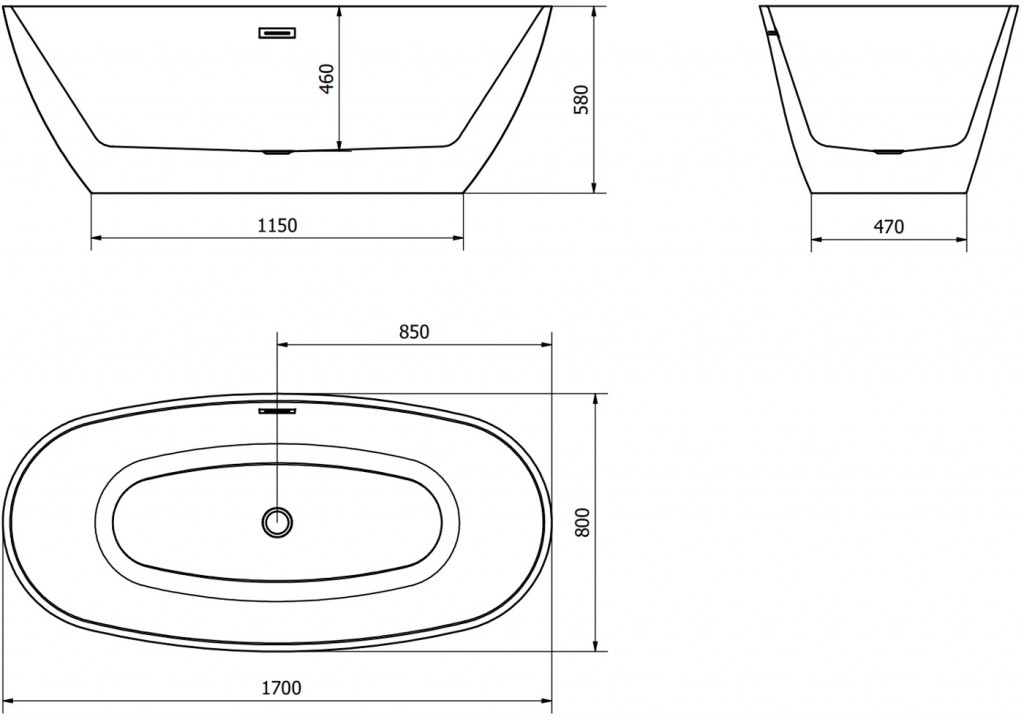 MEXEN/S - Eris voľne stojaca vaňa 170 x 80 cm, čierna, sifón a prepad grafit metal 53441708070-95