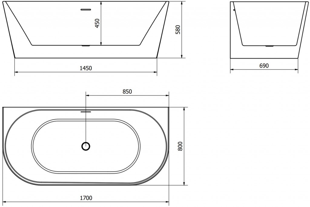 MEXEN/S - Oval vaňa voľne stojaca rohová 170 x 80 cm, biela, sifón a prepad nikel kartáčovaná 52671708000-97