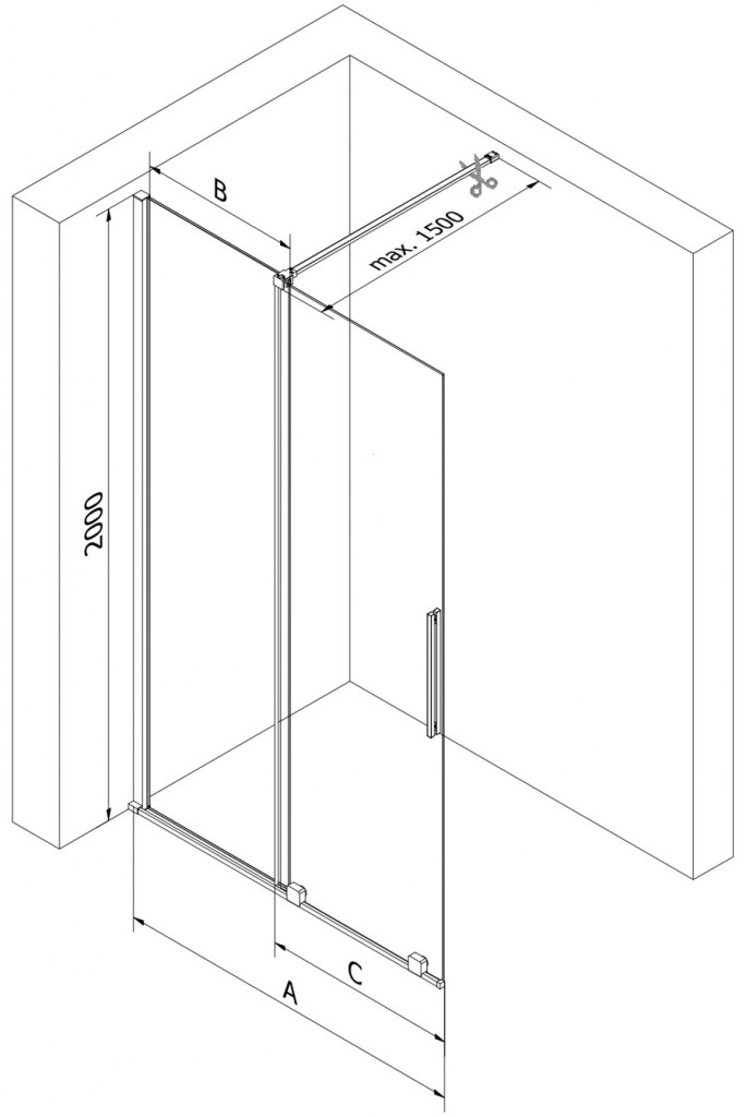 MEXEN/S - Velar Sprchová zástena posuvná Walk-in 70 x 200 cm, grafit 8 mm, chróm 871-070-000-43-01