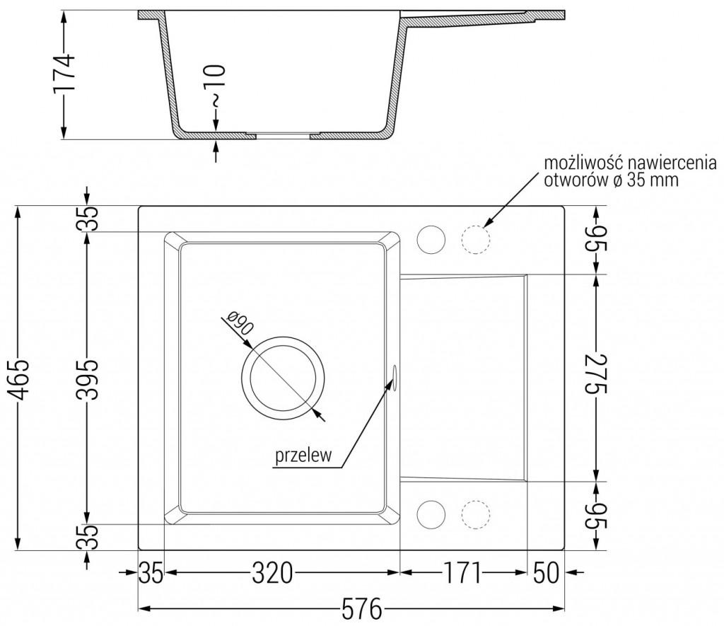 MEXEN/S MEXEN/S - Enzo granitový drez 1 s odkvapkávačom 576 x 465 mm, šedá, + sifón grafit 6506571005-71-B