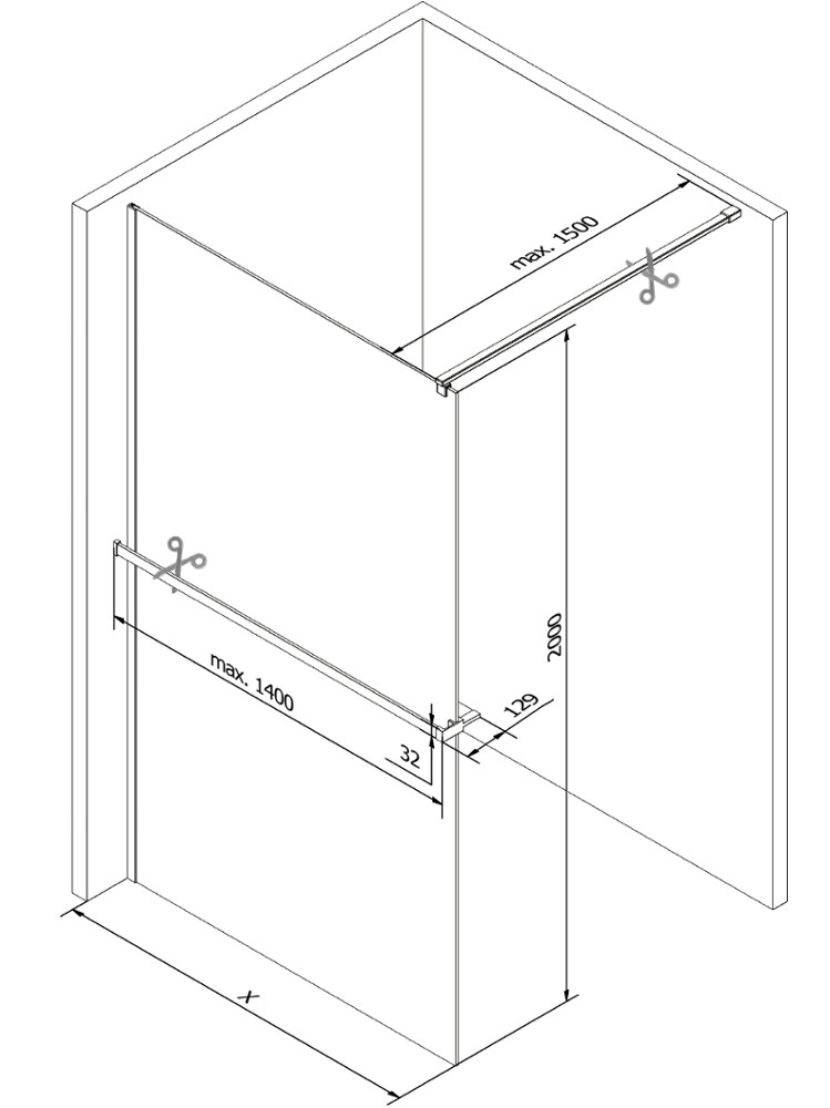 MEXEN/S - Kioto+ Sprchová zástena s poličkou WALK-IN 90 x 200 cm, dekor, nikel kartáčovaný 800-090-121-97-30