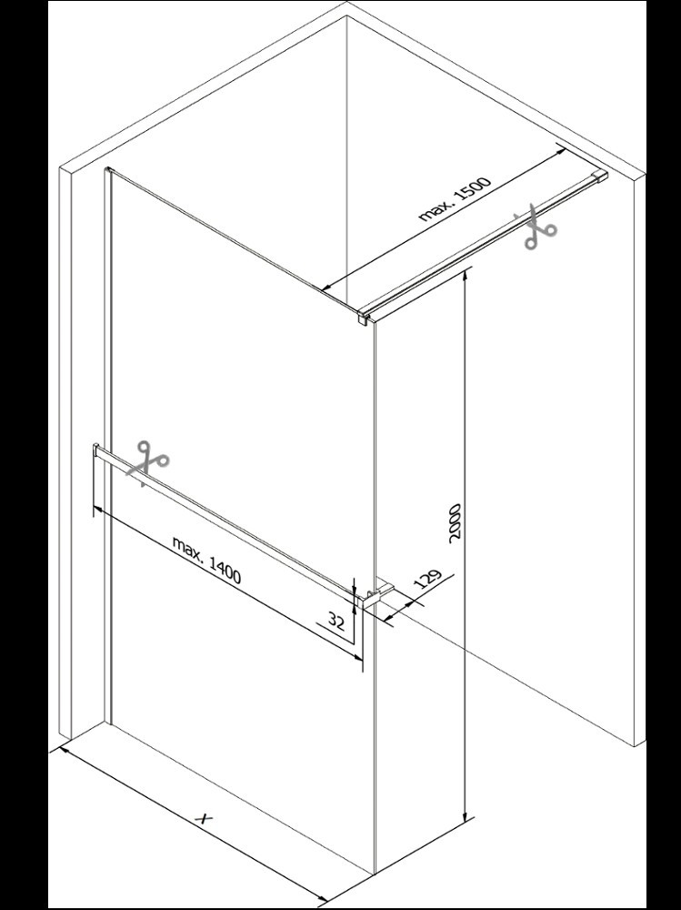 MEXEN/S - Kioto+ Sprchová zástena WALK-IN s poličkou a držiakom uterákov 90 x 200 cm, čierny vzor, nikel kartáčovaná 800-090-121-97-77