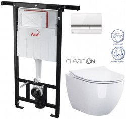 ALCADRAIN Alcadrain Jádromodul - predstenový inštalačný systém s bielym / chróm tlačidlom M1720-1 + WC CERSANIT ZEN CLEANON + SEDADLO (AM102/1120 M1720-1 HA1)