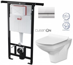 ALCADRAIN Alcadrain Jádromodul - predstenový inštalačný systém s chrómovým tlačidlom M1721 + WC CERSANIT CLEANON CARINA + SEDADLO (AM102/1120 M1721 CA3)