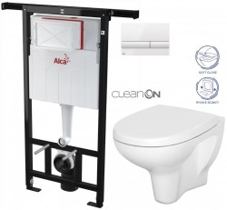 ALCADRAIN Jádromodul - predstenový inštalačný systém s bielym tlačidlom M1710 + WC CERSANIT ARTECO CLEANON + SEDADLO (AM102/1120 M1710 AT1)