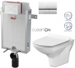 ALCADRAIN Renovmodul - předstěnový instalační systém s chromovým tlačítkem M1721 + WC CERSANIT CLEANON CARINA + SEDÁTKO (AM115/1000 M1721 CA3)