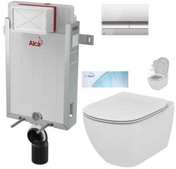 ALCADRAIN Renovmodul - předstěnový instalační systém s chromovým tlačítkem M1721 + WC Ideal Standard Tesi se sedátkem SoftClose, AquaBlade  (AM115/1000 M1721 TE1)