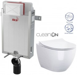 ALCADRAIN Renovmodul - predstenový inštalačný systém bez tlačidla + WC CERSANIT ZEN CLEANON + SEDADLO (AM115/1000 X HA1)