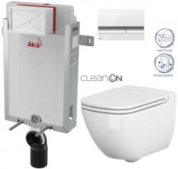 ALCADRAIN Renovmodul - predstenový inštalačný systém s bielym / chróm tlačidlom M1720-1 + WC CERSANIT CLEANON CASPIA + SEDADLO (AM115/1000 M1720-1 CP1)