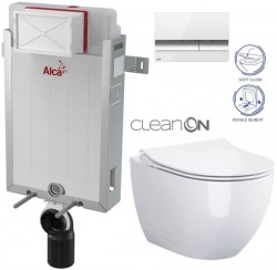 ALCADRAIN Renovmodul - predstenový inštalačný systém s bielym / chróm tlačidlom M1720-1 + WC CERSANIT ZEN CLEANON + SEDADLO (AM115/1000 M1720-1 HA1)