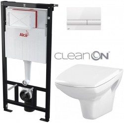 ALCADRAIN Sádromodul - předstěnový instalační systém s bílým tlačítkem M1710 + WC CERSANIT CLEANON CARINA  + SEDÁTKO (AM101/1120 M1710 CA1)