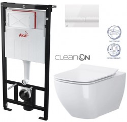 ALCADRAIN Sádromodul - předstěnový instalační systém s bílým tlačítkem M1710 + WC CERSANIT CLEANON VIRGO + SEDÁTKO (AM101/1120 M1710 ME1)