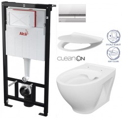 ALCADRAIN Sádromodul - předstěnový instalační systém s chromovým tlačítkem M1721 + WC CERSANIT CLEANON MODUO + SEDÁTKO (AM101/1120 M1721 MO1)