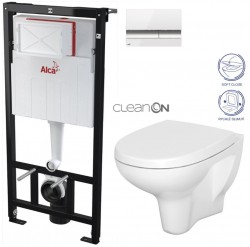 ALCADRAIN Sádromodul - predstenový inštalačný systém s bielym / chróm tlačidlom M1720-1 + WC CERSANIT ARTECO CLEANON + SEDADLO (AM101/1120 M1720-1 AT1)