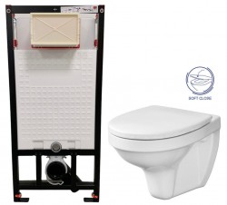 DEANTE Podstavný rám, pre závesné WC misy bez tlačidla + WC CERSANIT DELFI + SOFT SEDADLO (CST_WC01 X DE2)