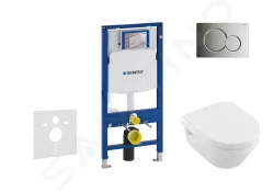 GEBERIT - Duofix Modul na závesné WC s tlačidlom Sigma01, lesklý chróm + Villeroy Boch - WC a doska, DirectFlush, SoftClose, CeramicPlus (111.300.00.5 NB2)