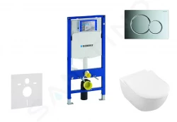 GEBERIT - Duofix Modul na závesné WC s tlačidlom Sigma01, lesklý chróm + Villeroy Boch - WC a doska, DirectFlush, SoftClose, CeramicPlus (111.300.00.5 NI2)