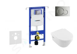 GEBERIT - Duofix Modul na závesné WC s tlačidlom Sigma01, lesklý chróm + Villeroy Boch - WC a doska, DirectFlush, SoftClose, CeramicPlus (111.355.00.5 NB2)