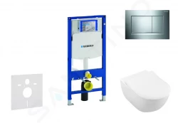 GEBERIT - Duofix Modul na závesné WC s tlačidlom Sigma30, lesklý chróm/chróm mat + Villeroy Boch - WC a doska, DirectFlush, SoftClose, CeramicPlus (111.300.00.5 NI6)